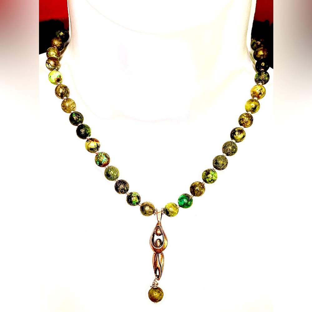 Handmade Chrysocolla and Silver Goddess Necklace NWT
